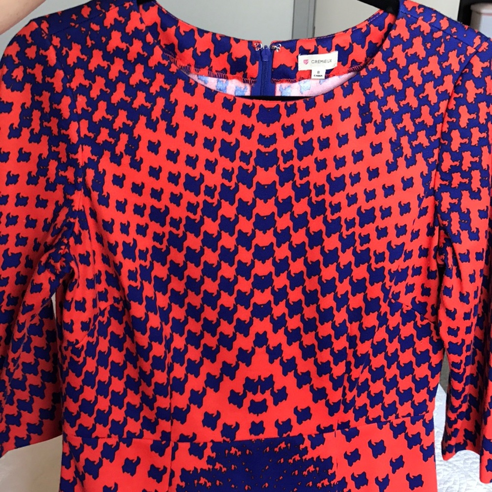 Cremieux -  Orange & Blue Houndstooth Pattern Dress - Picture 3 of 5